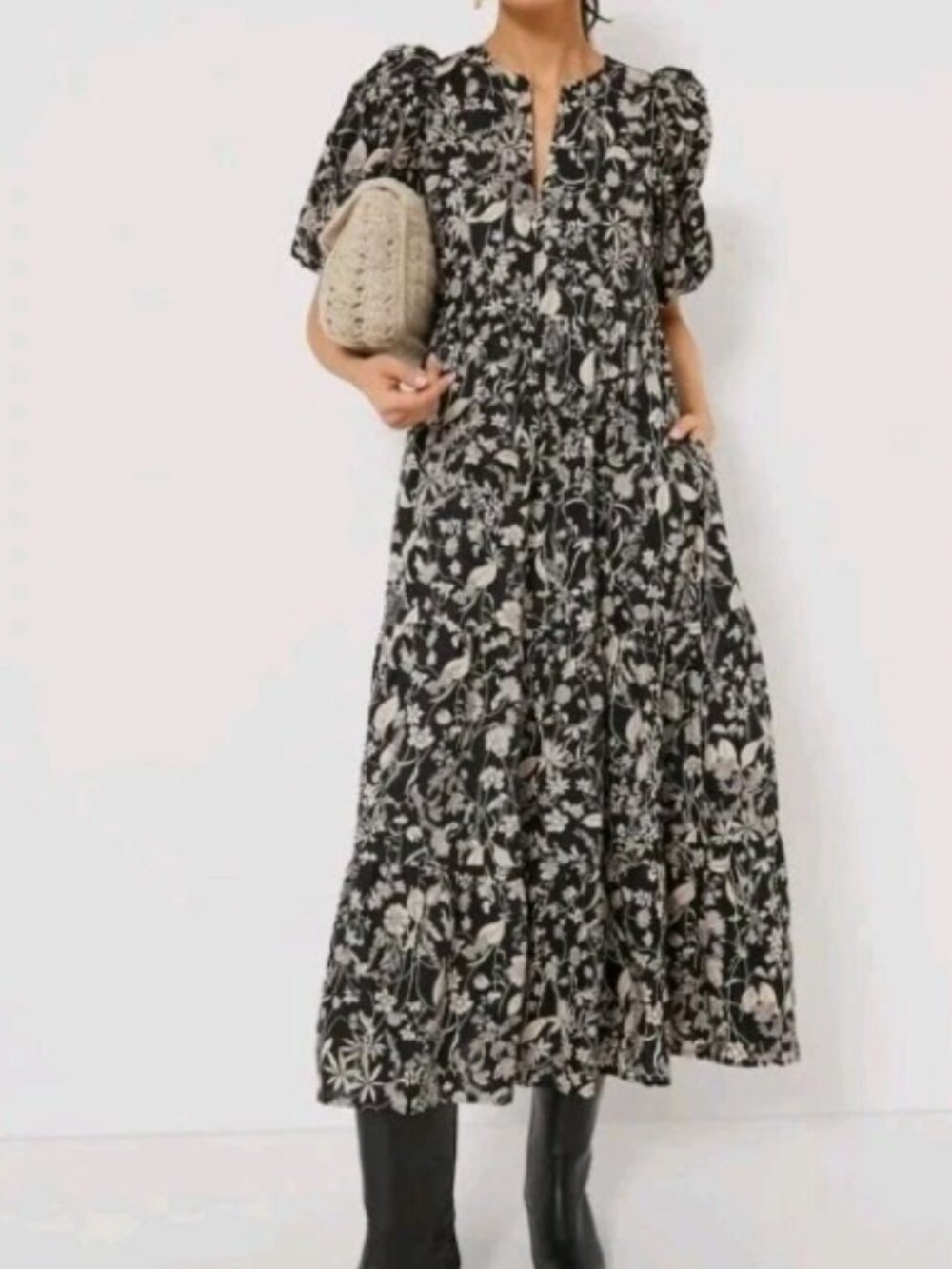 Hyacinth House by Tuckernuck Black & Tan Floral Cisco Maxi Dress Size Medium